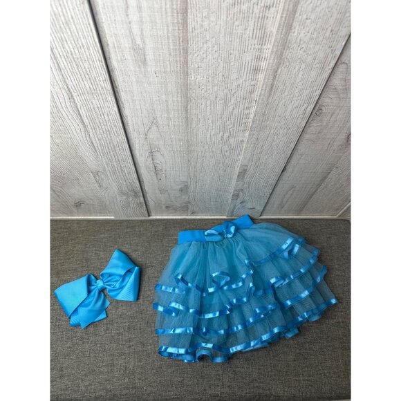 Other - Girls Blue Ruffled Tutu Skirt & Bow Set With Satin Trim for Ballet Dance Party